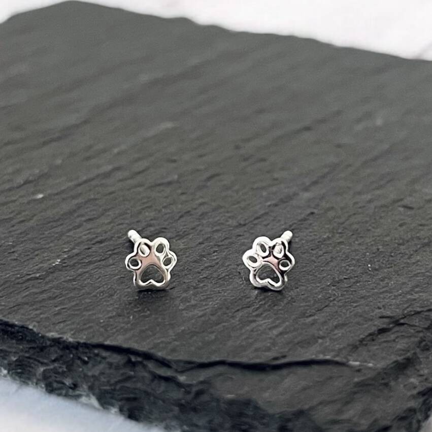 Sterling Silver Paw Stud Earrings
