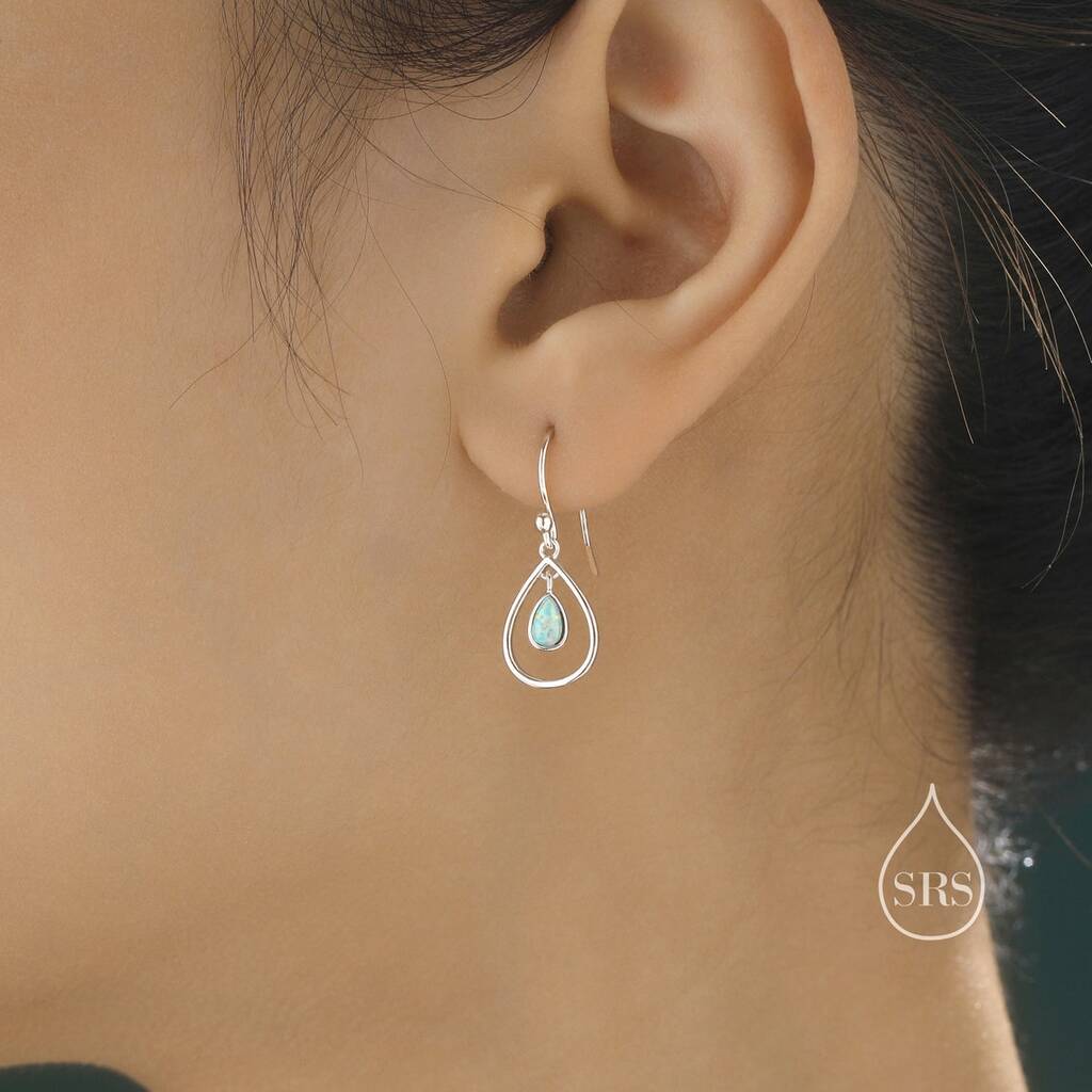 Sterling Silver Opal Droplet Drop Hook Earrings
