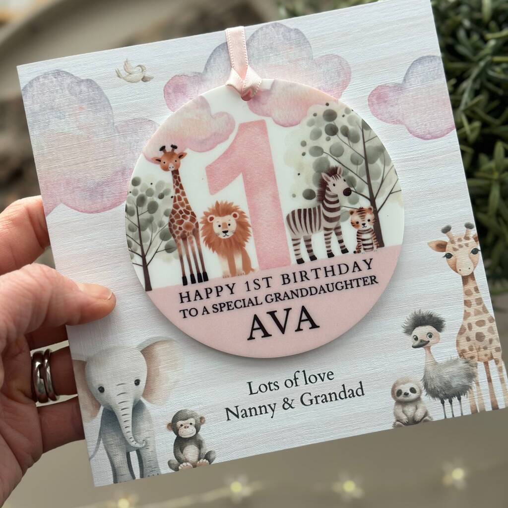 1st Birthday Or Any Age Pink Safari Keepsake Card