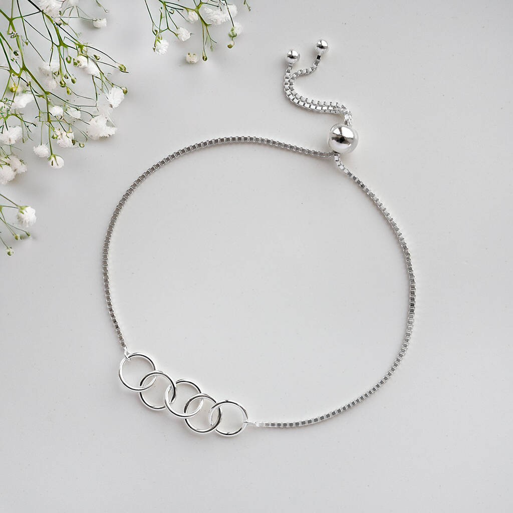 50th Birthday Linked Rings Sliding Silver Bracelet