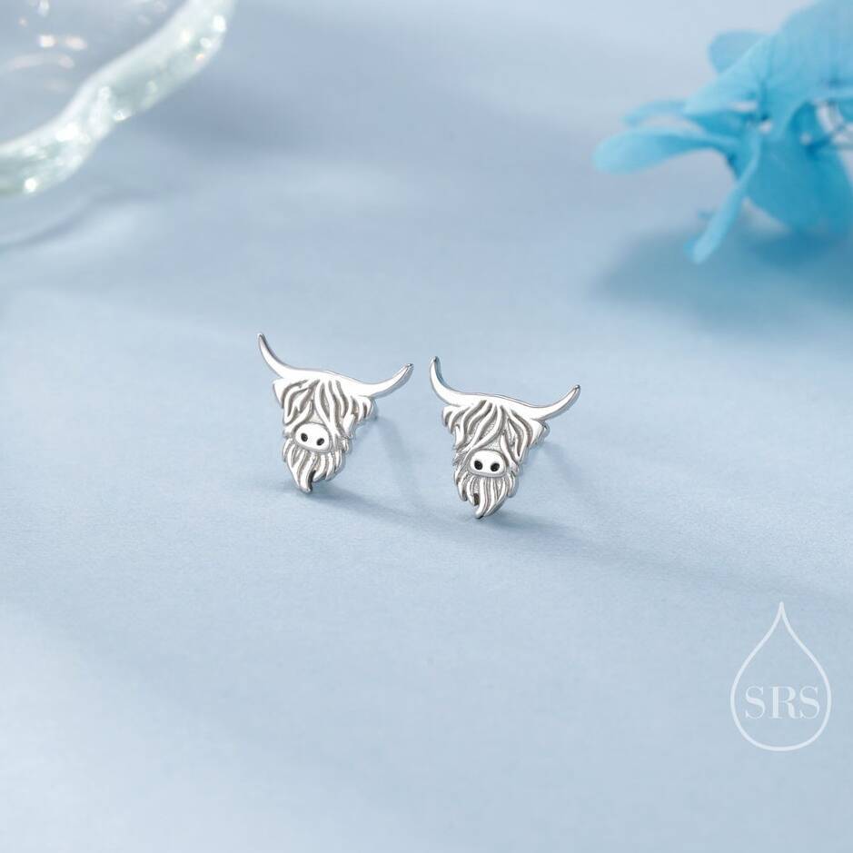 Sterling Silver Scottish Highland Cow Stud Earrings