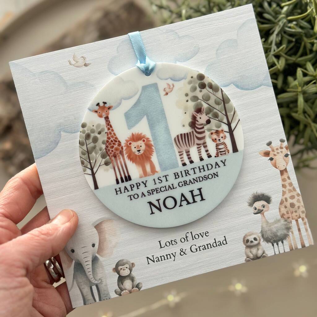 1st Birthday Or Any Age Blue Safari Keepsake Card