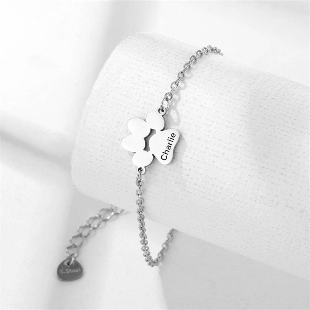 Personalised Dog Paws Print Bracelet Engraved Name