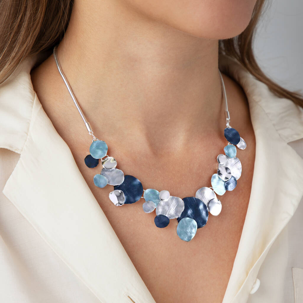 Hammered Blue Four Tone Statement Necklace