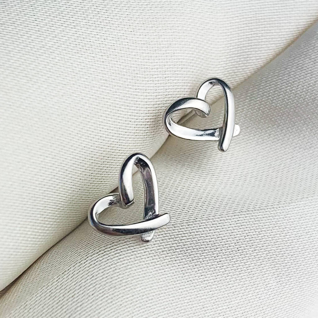 Sterling Silver Simple Heart Outline Stud Earrings