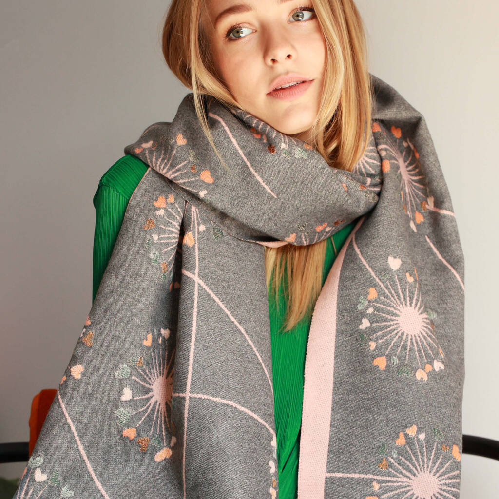 'Make A Wish' Dandelion With Hearts Motif Cotton Blend Scarf