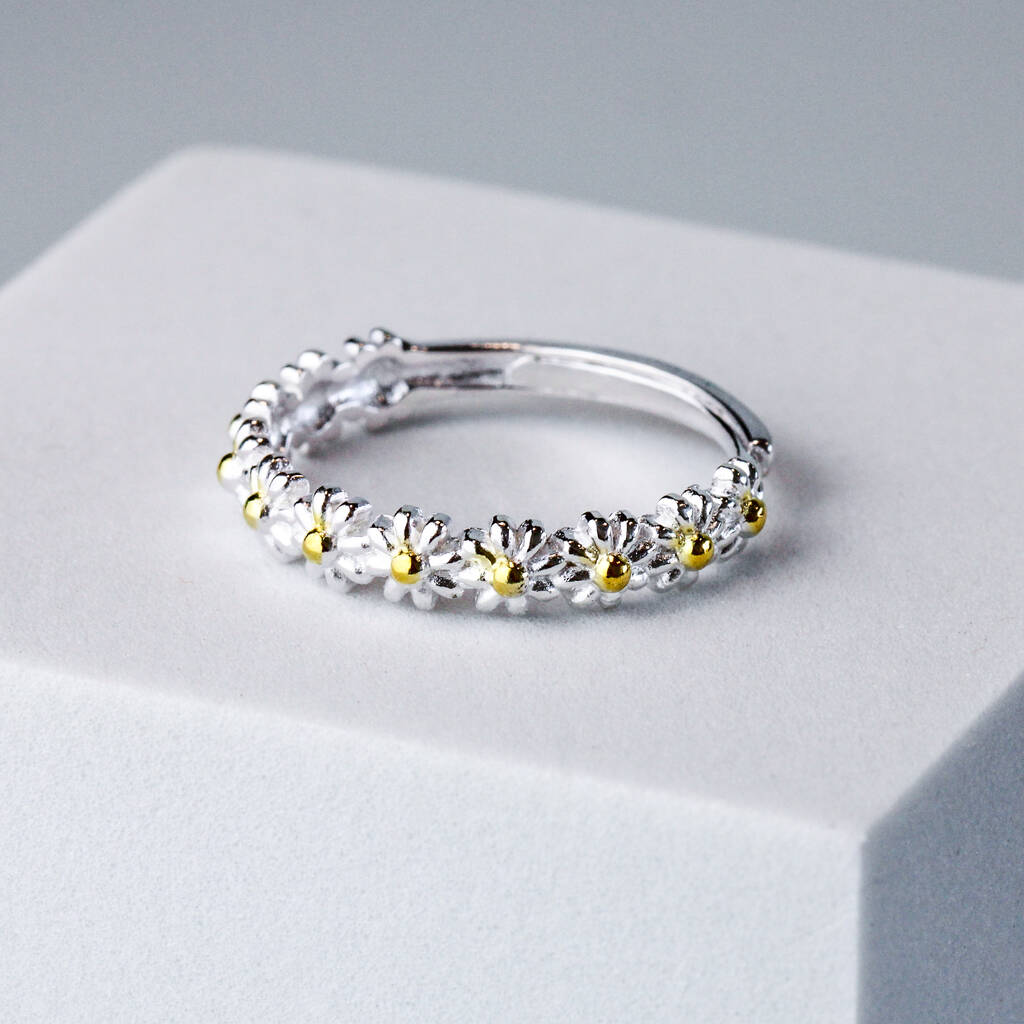 Sterling Silver Daisy Chain Adjustable Ring