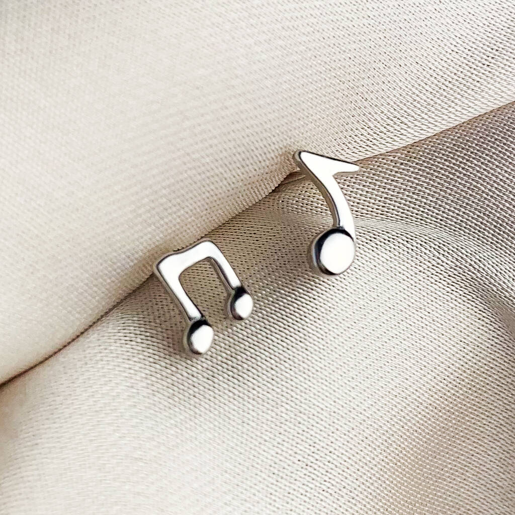 Sterling Silver Tiny Music Note Stud Earrings