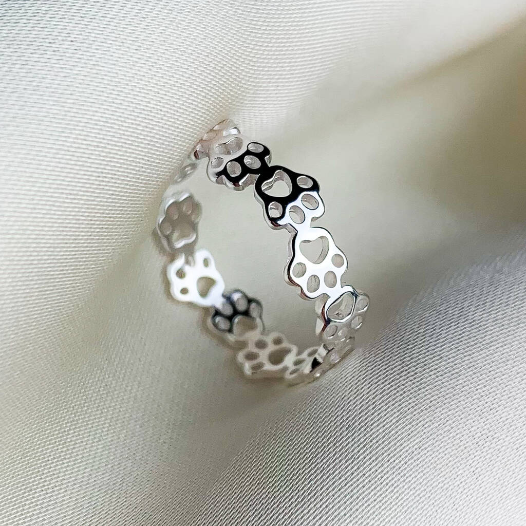 Sterling Silver Paw Print Adjustable Ring