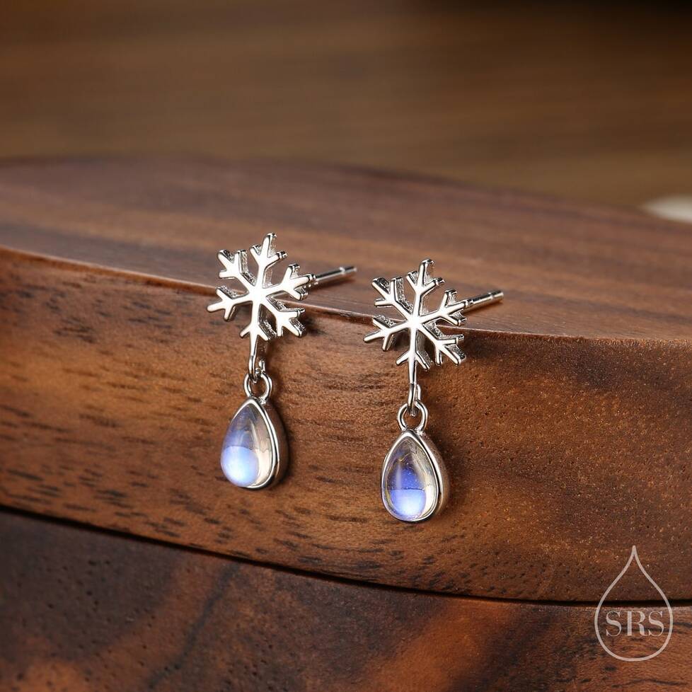 Sterling Silver Snowflake And Moonstone Stud Earrings