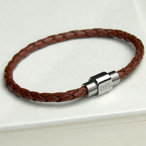 Personalised Men's Burnt Sienna Woven Leather Bracelet