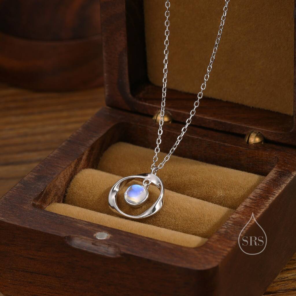 Sterling Silver Moonstone And Mobius Circle Pendant Necklace