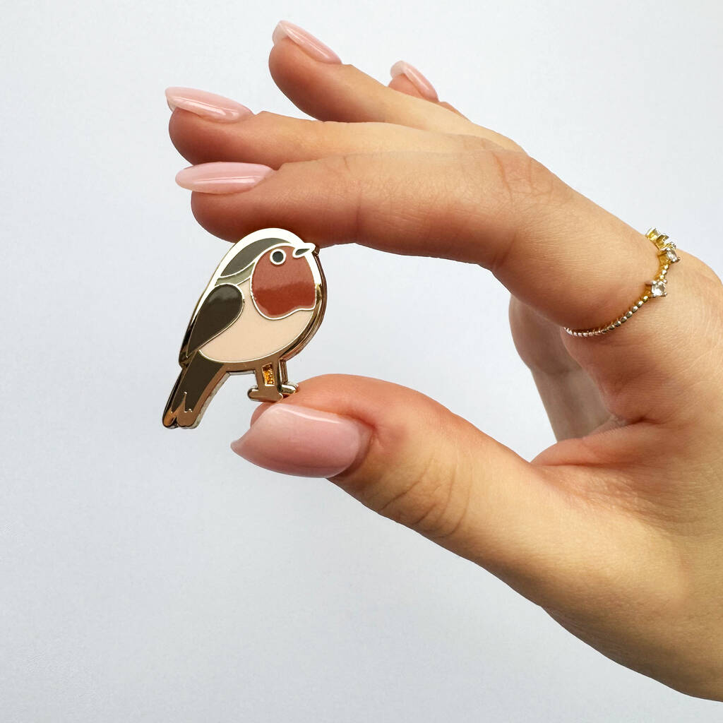 Personalised Robin Enamel Pin Badge Brooch, In Memory Robin Brooch