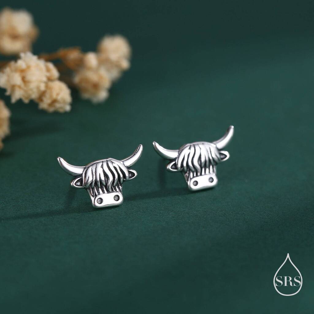 Sterling Silver Delicate Highland Cow Stud Earrings