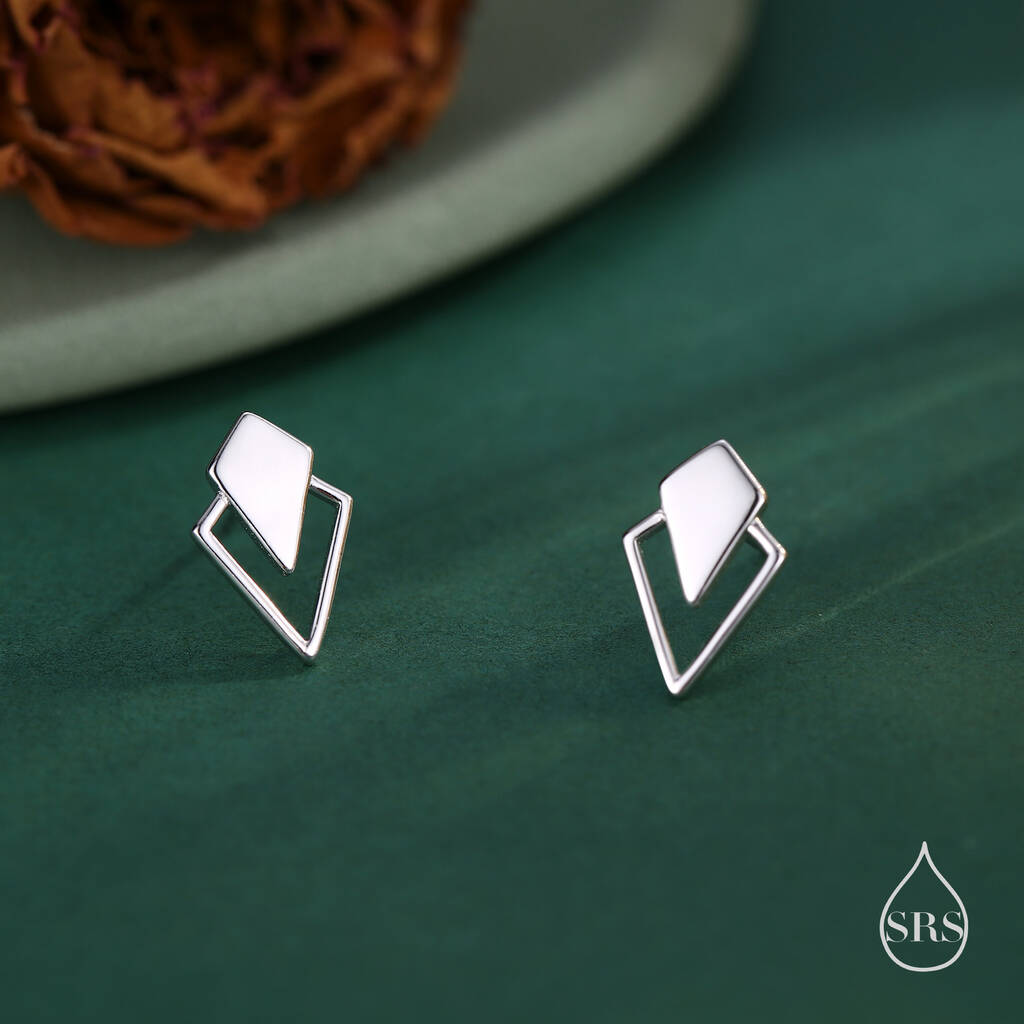 Sterling Silver Art Deco Inspired Small Rhombus Stud Earrings