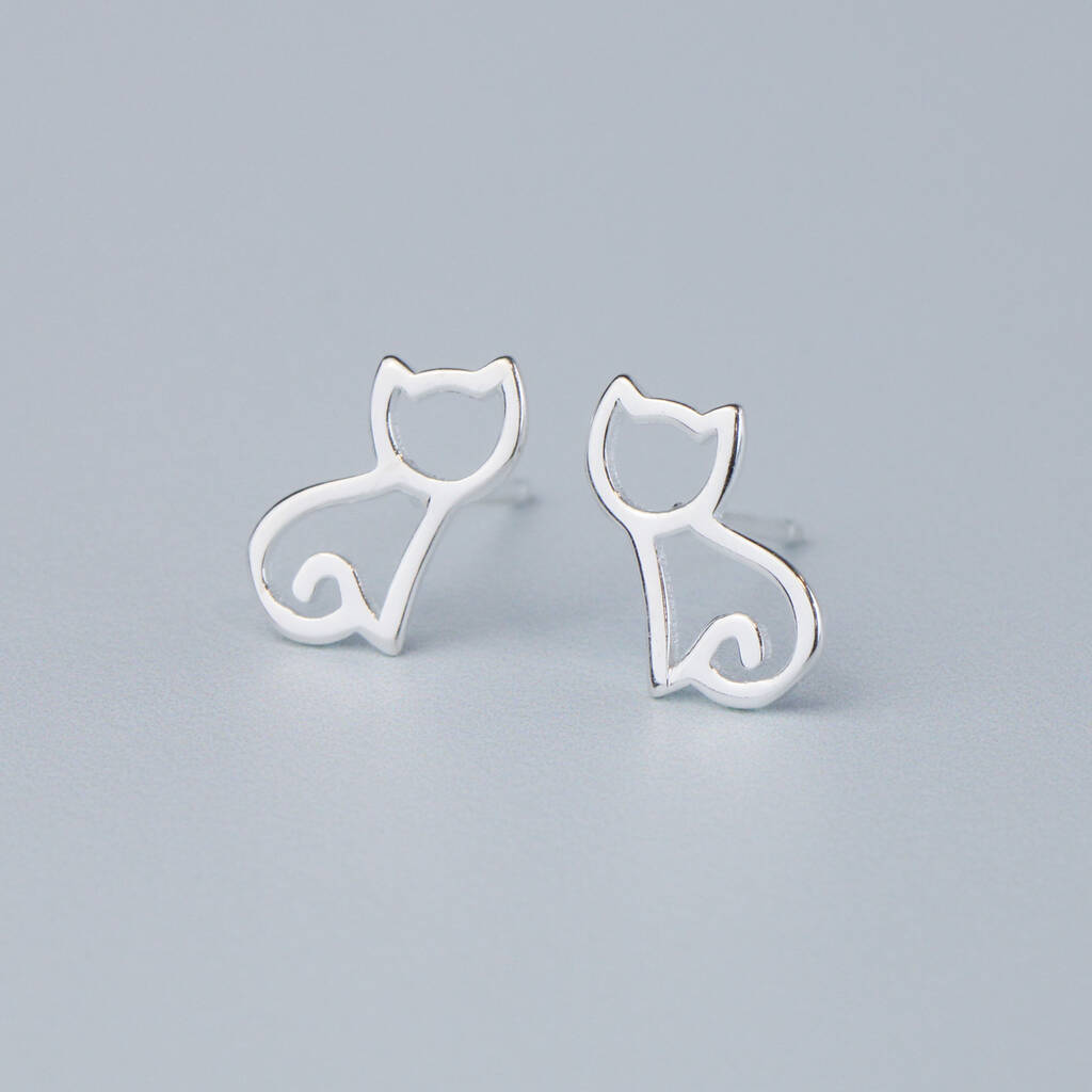 Sterling Silver Simple Cat Stud Earrings