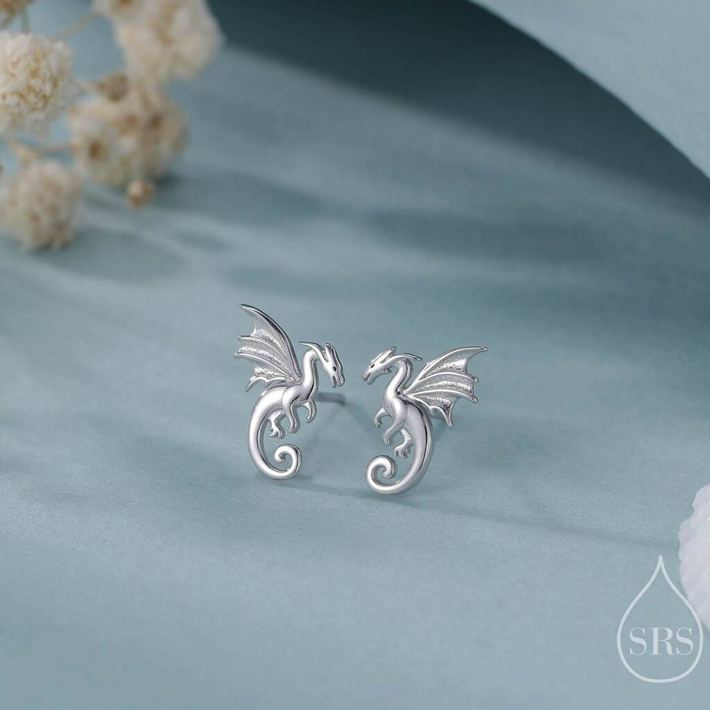 Sterling Silver Extra Small Dragon Screw Back / Flat Back / Stud Earrings