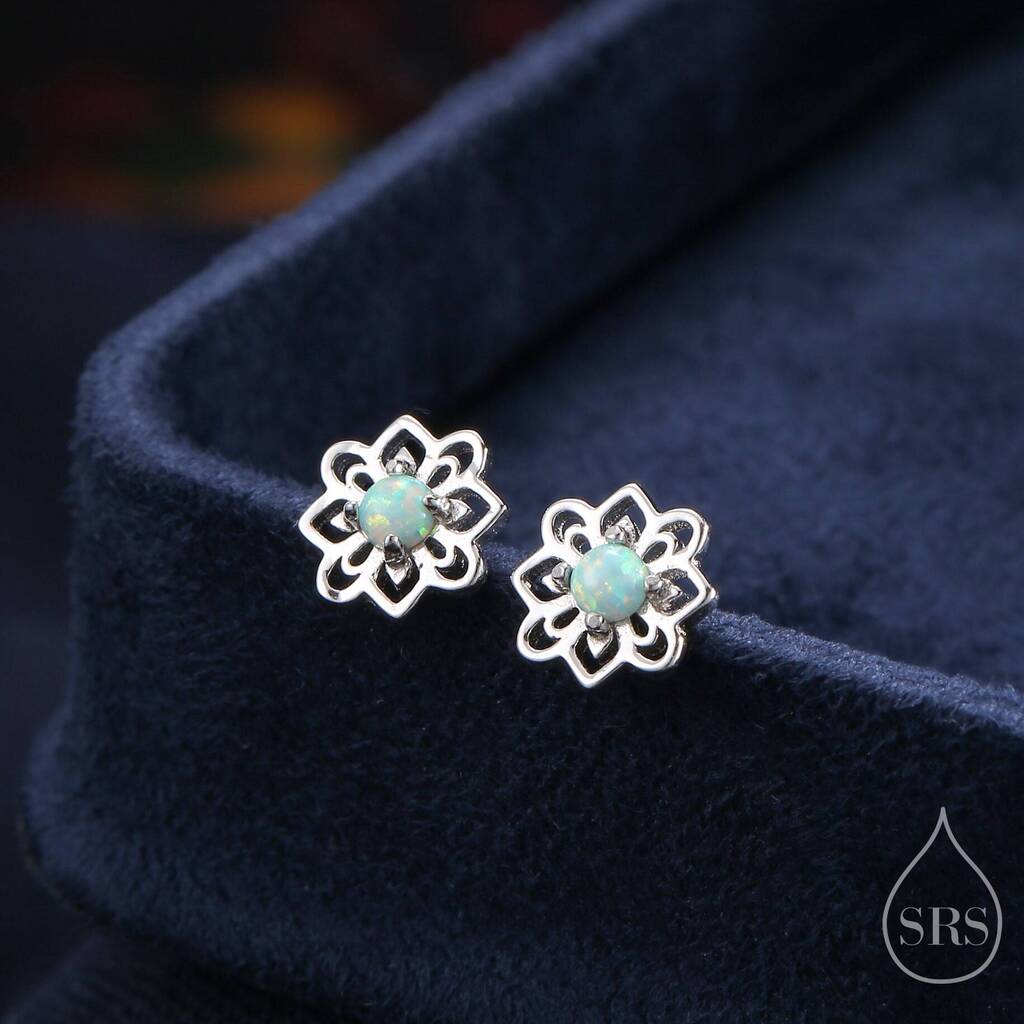 Sterling Silver Vintage Style Aqua Opal Stud Earrings