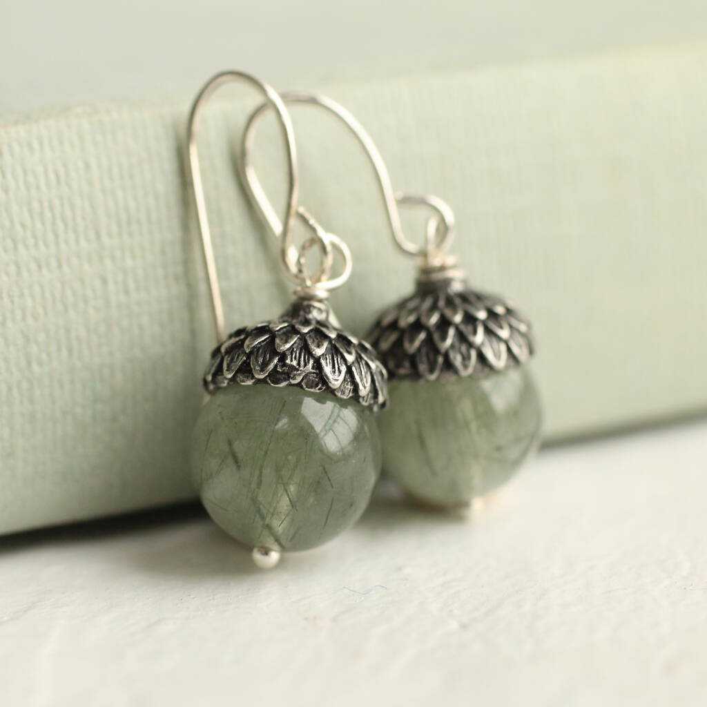 Silver Jade Gemstone Acorn Earrings