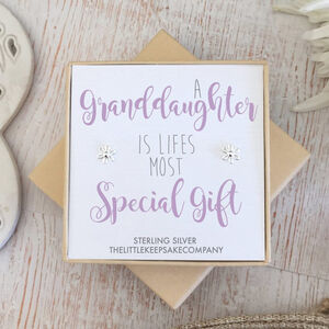 A Granddaughter Is Life's Most Special Gift Silver Flower Earrings
