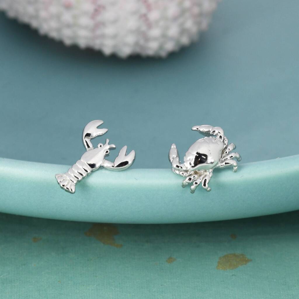 Sterling Silver Mismatched Crab And Lobster Stud Earrings