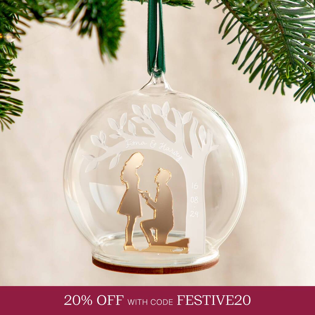 Metallic Engagement Silhouette And Tree Personalised Christmas Bauble