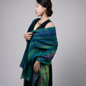 100% Mulberry Silk Scarf, Emerald Green, Aurora Borealis In Gift Box