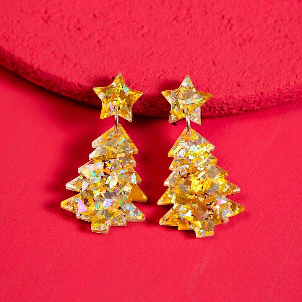 Silver And Gold Glitter Christmas Earrings Statement Earrings
