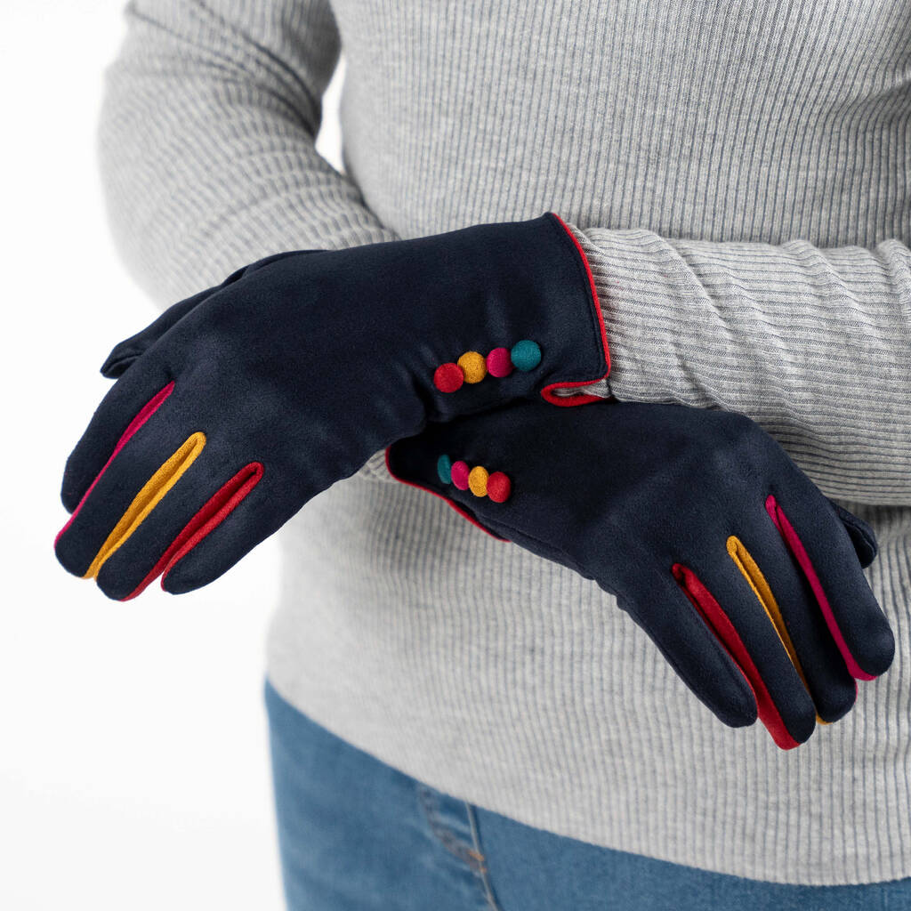Navy Blue Gloves With A Pop Of Colour