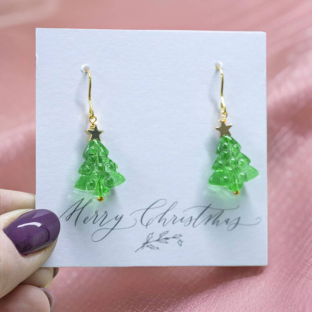 Christmas Tree Earrings With Gold Star Detail