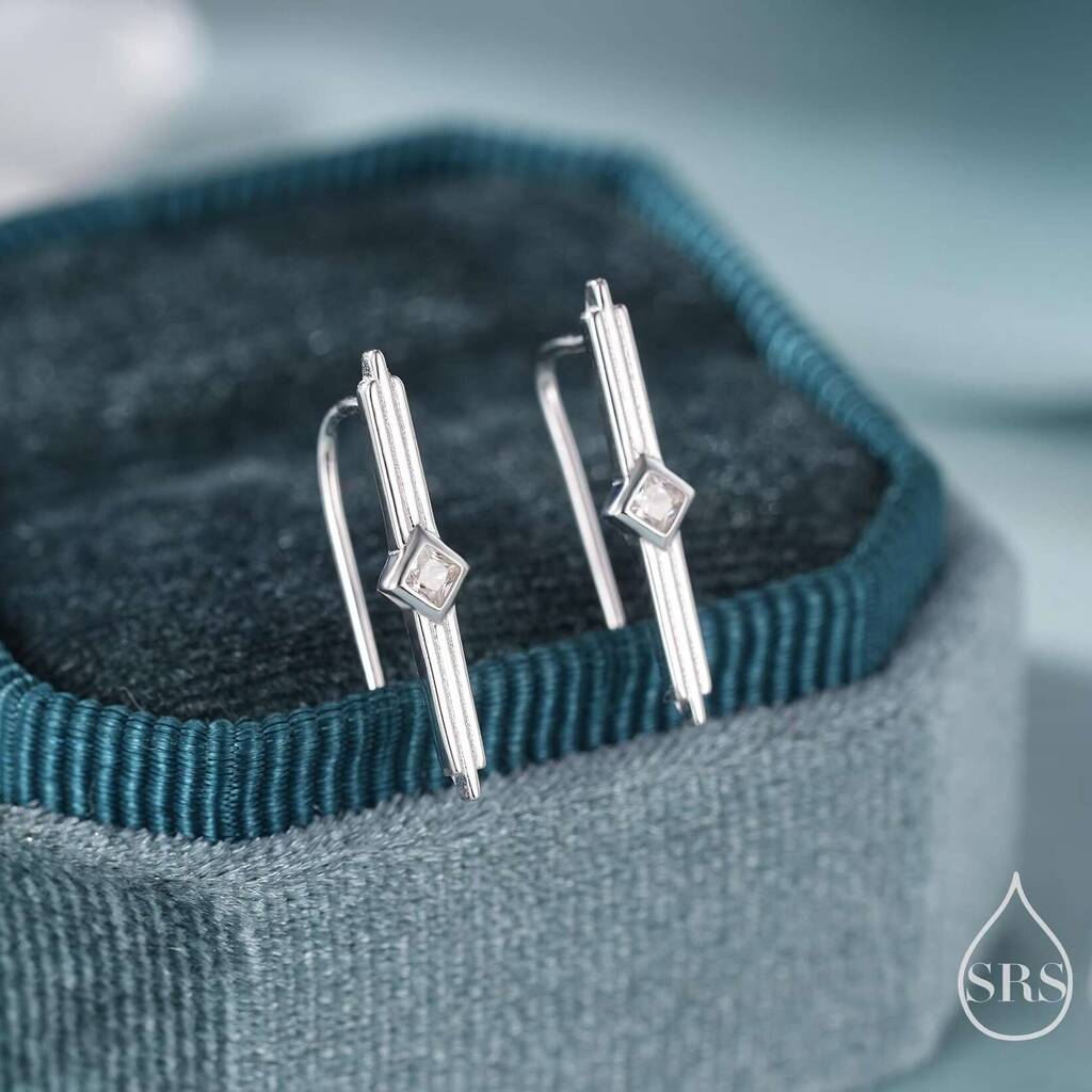Sterling Silver Art Deco Inspired Cz Crawler Earrings