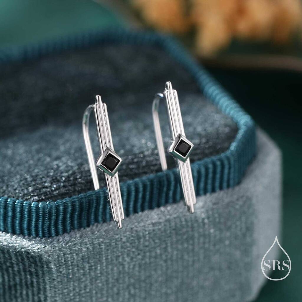 Sterling Silver Art Deco Inspired Black Cz Crawler Earrings