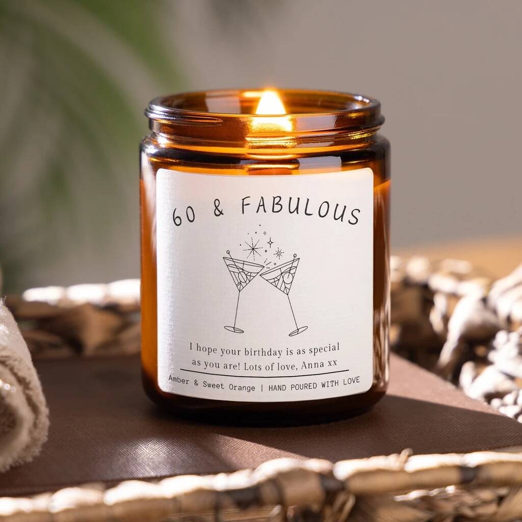 60th Birthday Personalised Candle Gift For Her 60 And Fabulous