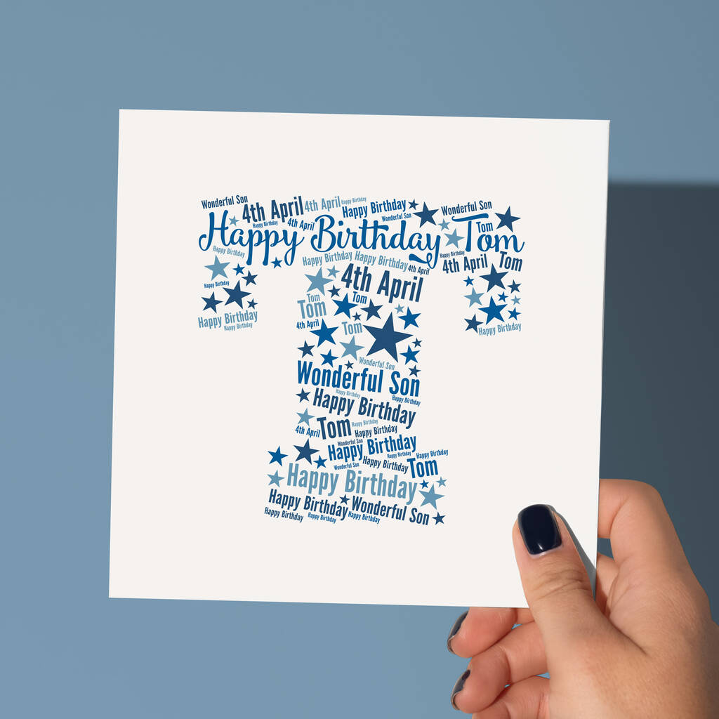 Blue Star Personalised Birthday Card For Him Any Letter