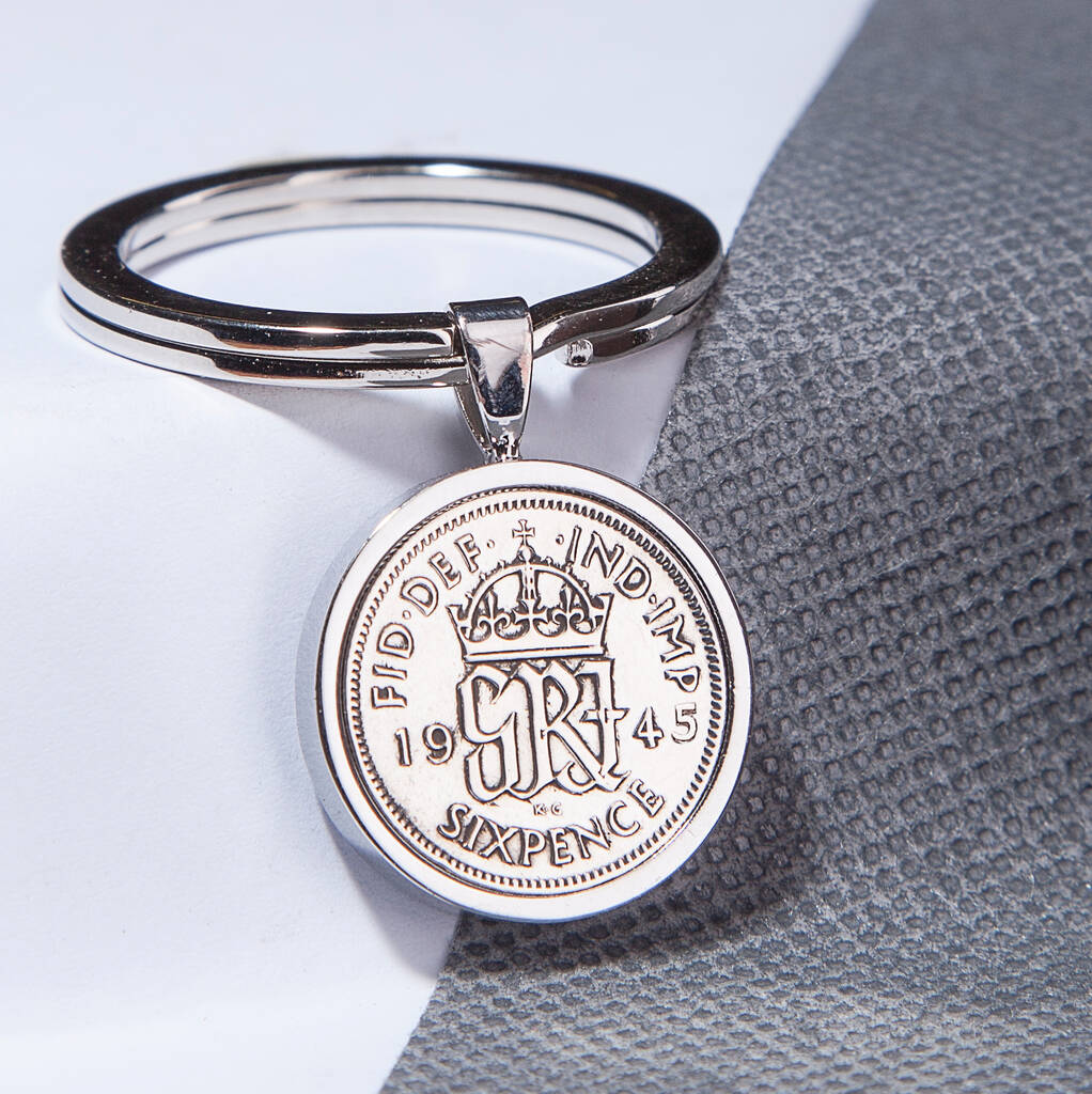 1945 80th Birthday Sixpence Coin Keyring Gift