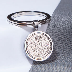 1955 70th Birthday Sixpence Coin Keyring Gift