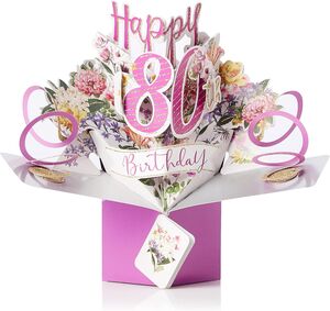 80th Birthday Pop Up 3D Card Keepsake Flowers