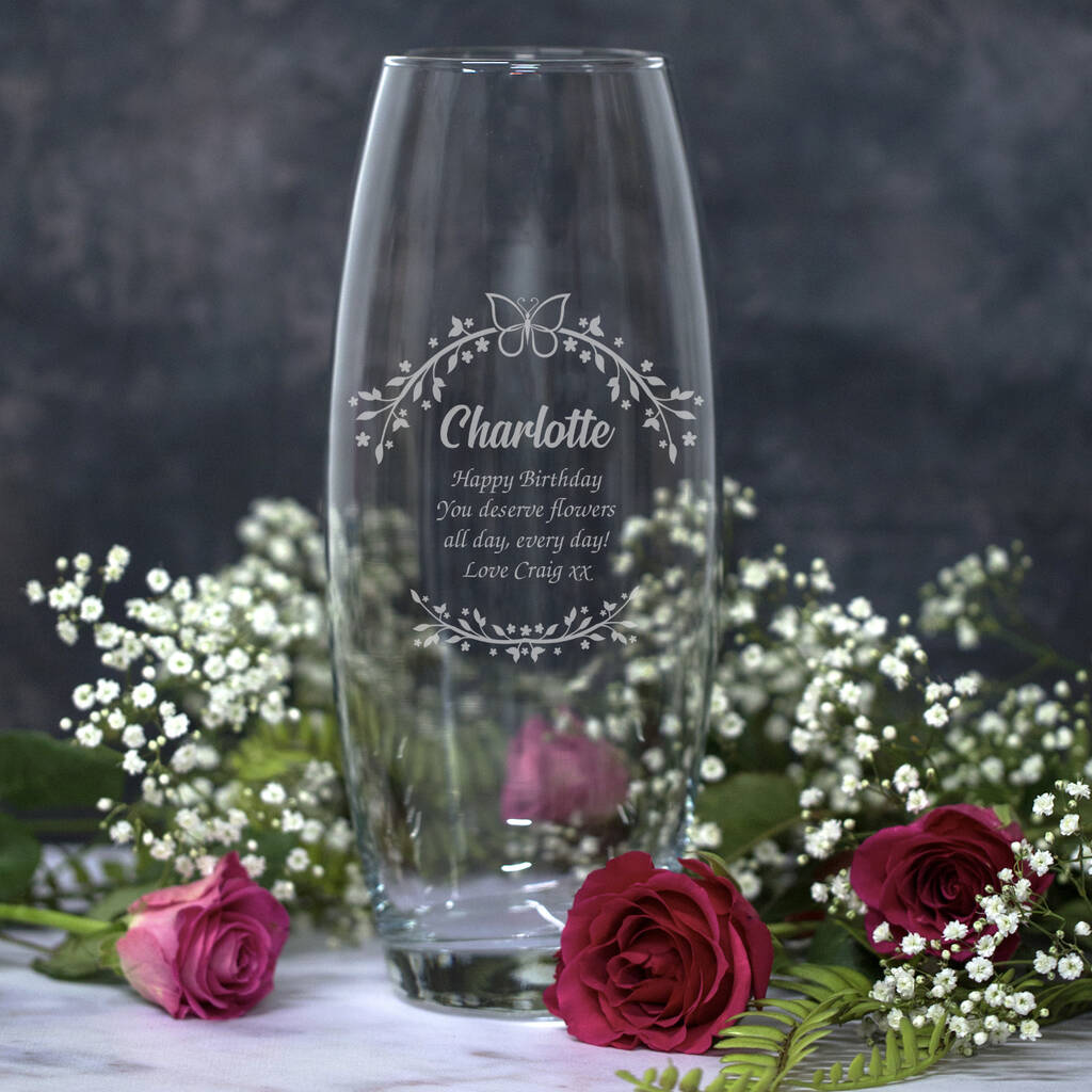 Personalised Floral Butterfly Name And Message Bullet Vase