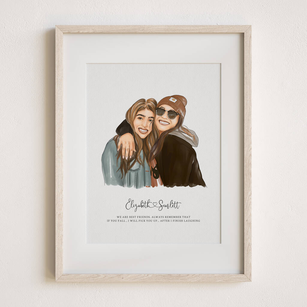 Best Friend Gift, Custom Portrait Painting Hand Drawn From Photo