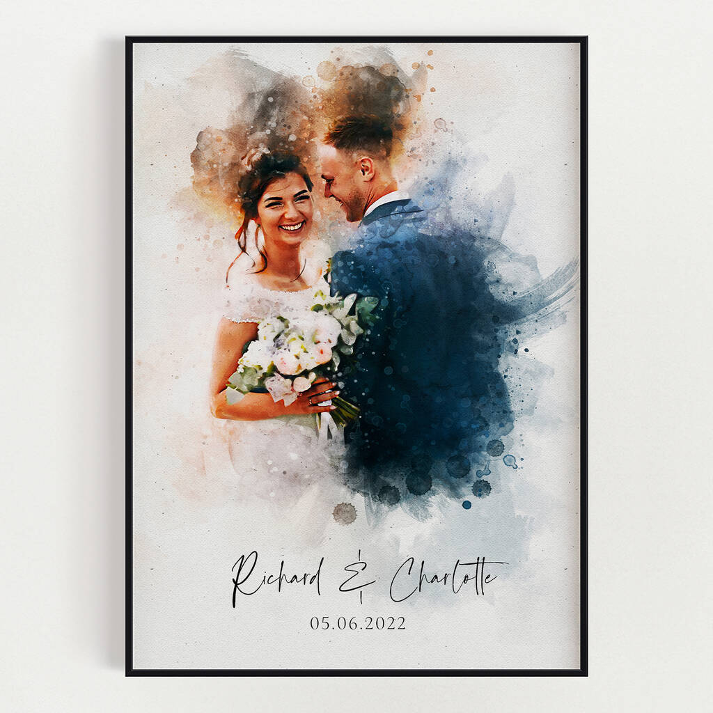 Personalised Watercolour Portrait From Photo - Custom Couple Illustration