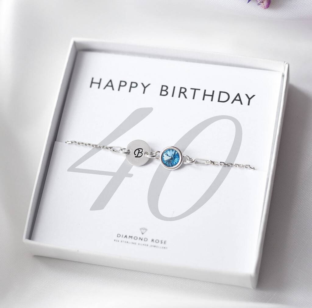 40th Birthday Bracelet - Birthstone And Initial Gift For Her