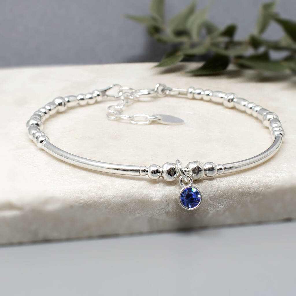 Sterling Silver Birthstone Beaded Bracelet