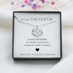 To My Daughter Necklace - Heart Infinity Charm, Sterling Silver Jewellery Gift, Personalised Birthday Keepsake