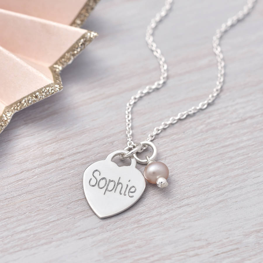 Personalised Sterling Silver Heart And Pearl Necklace