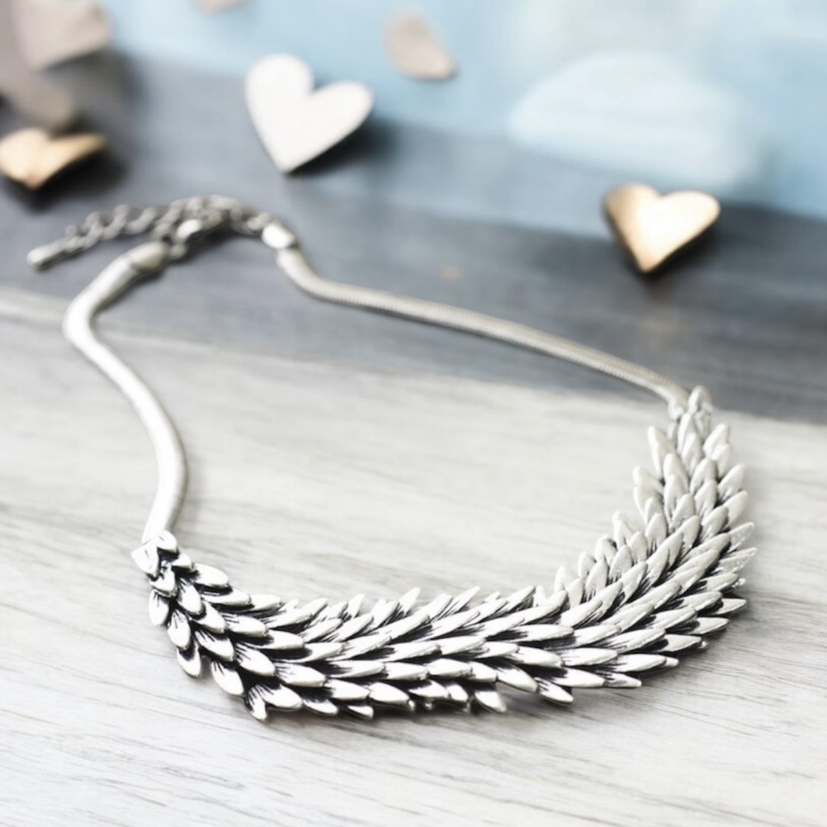 Metal Feather Statement Necklace