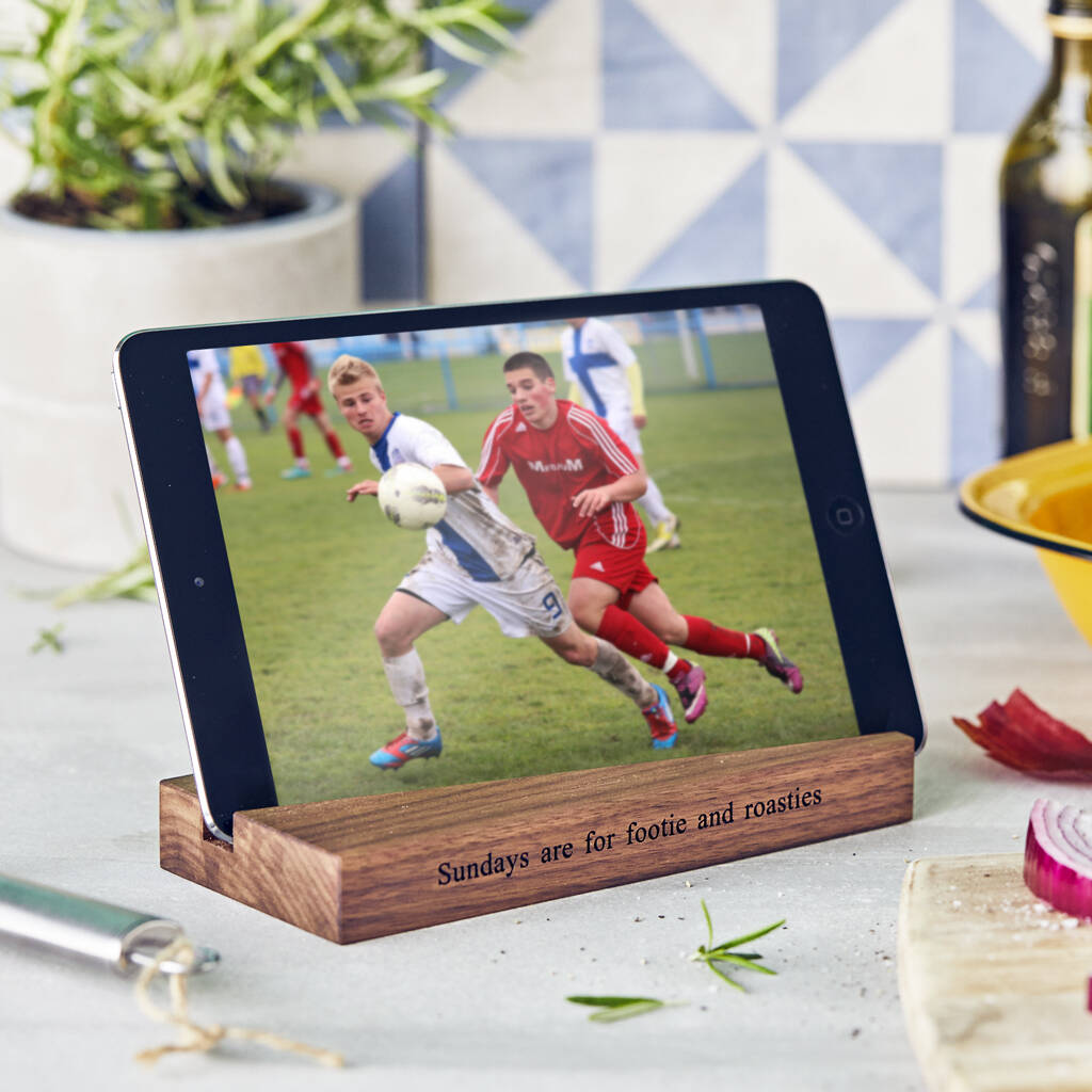 Personalised Tablet Stand In Oak Or Walnut Gift For Him