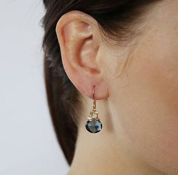 Navy Quartz, Moonstone And Pearl Earrings