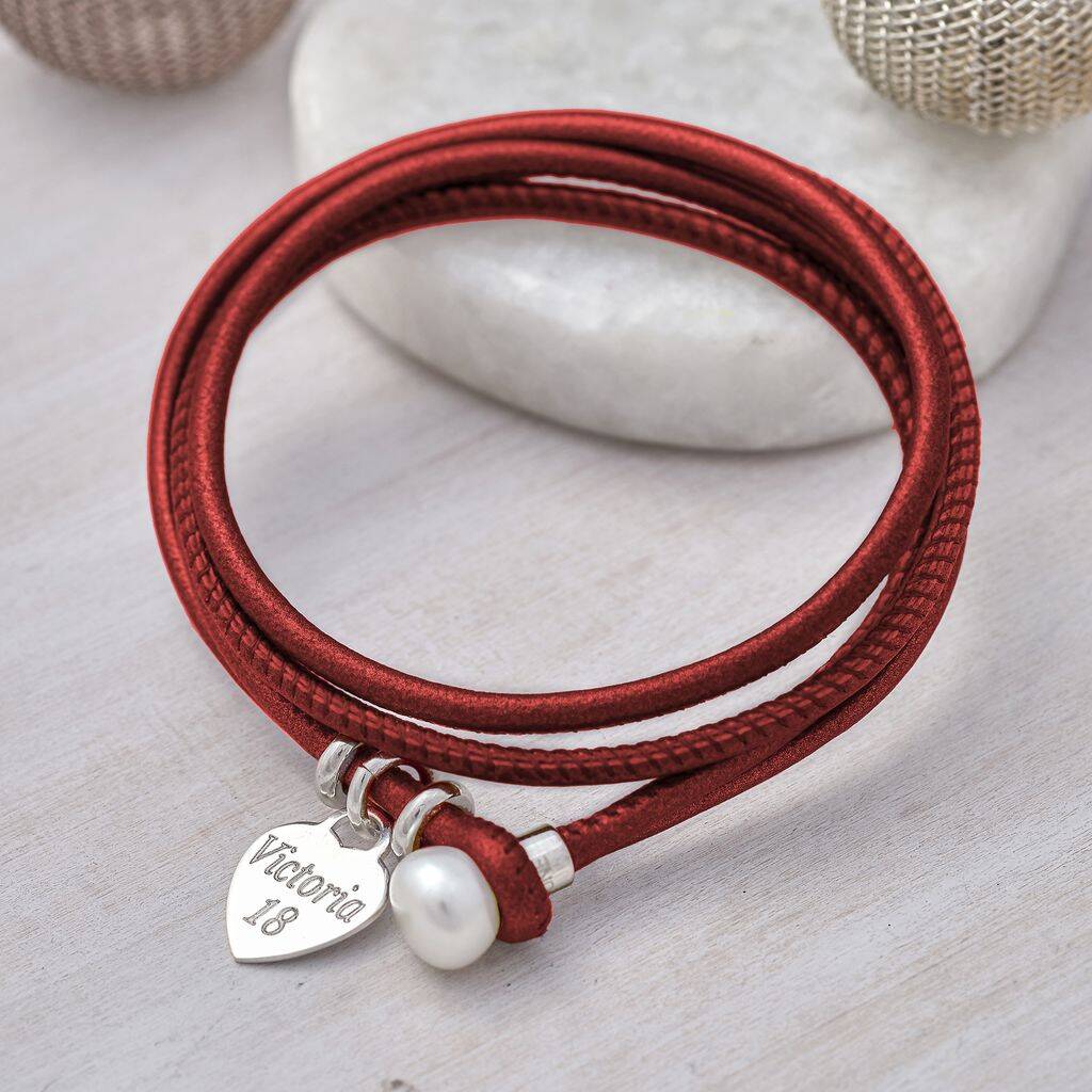 Personalised Silver And Leather Pearl Clasp Bracelet