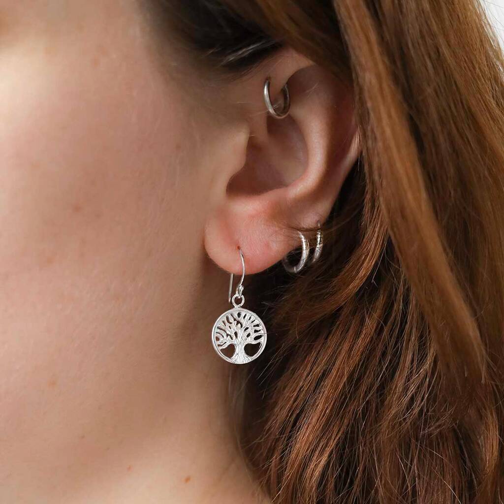Sterling Silver Dangly Tree Of Life Earrings