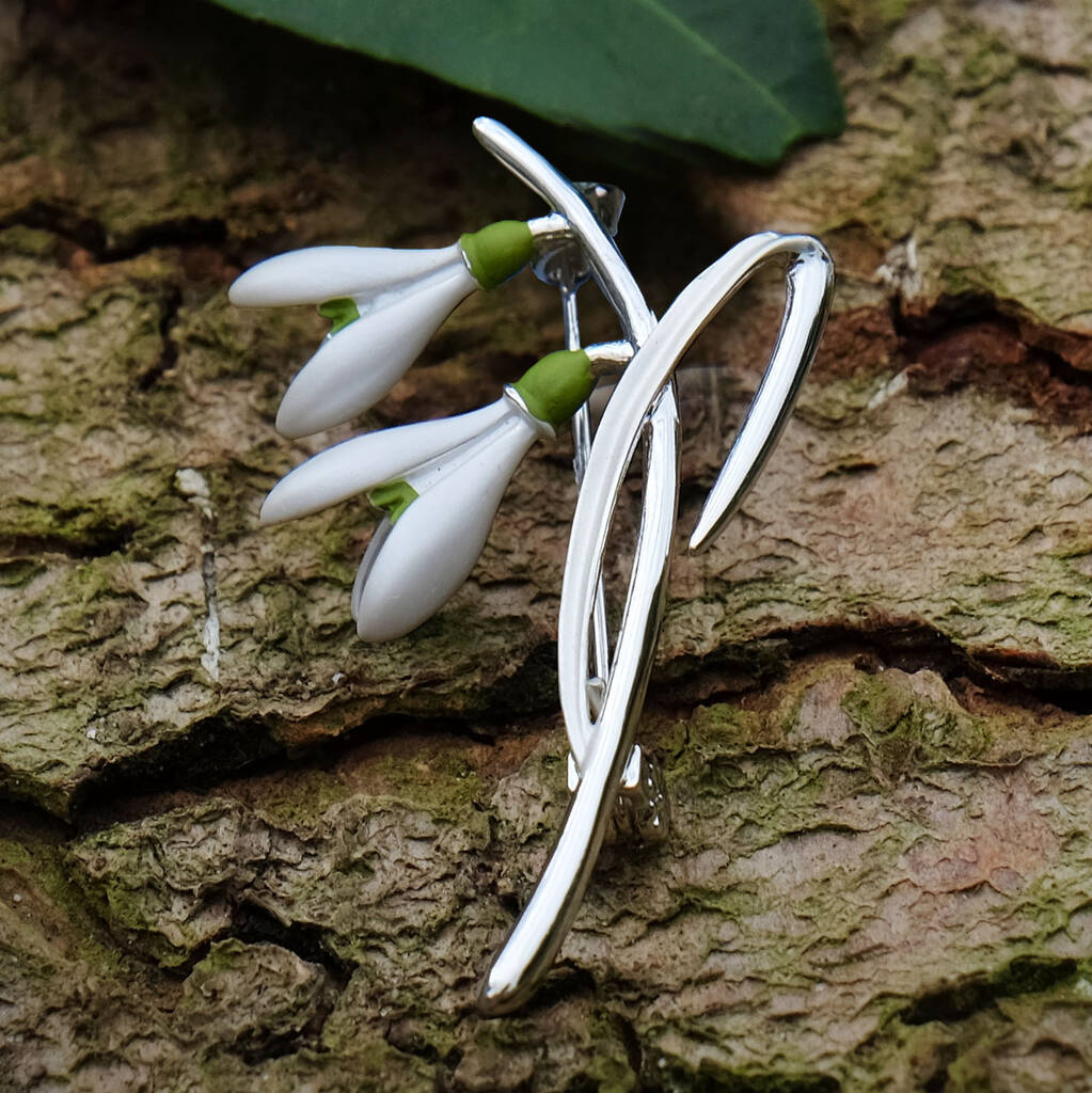 White Snowdrop January Birth Flower Brooch